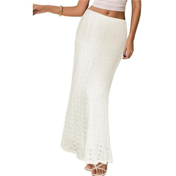 Women Crochet Skirt Summer Elastic Waist White - Picture 1 of 6